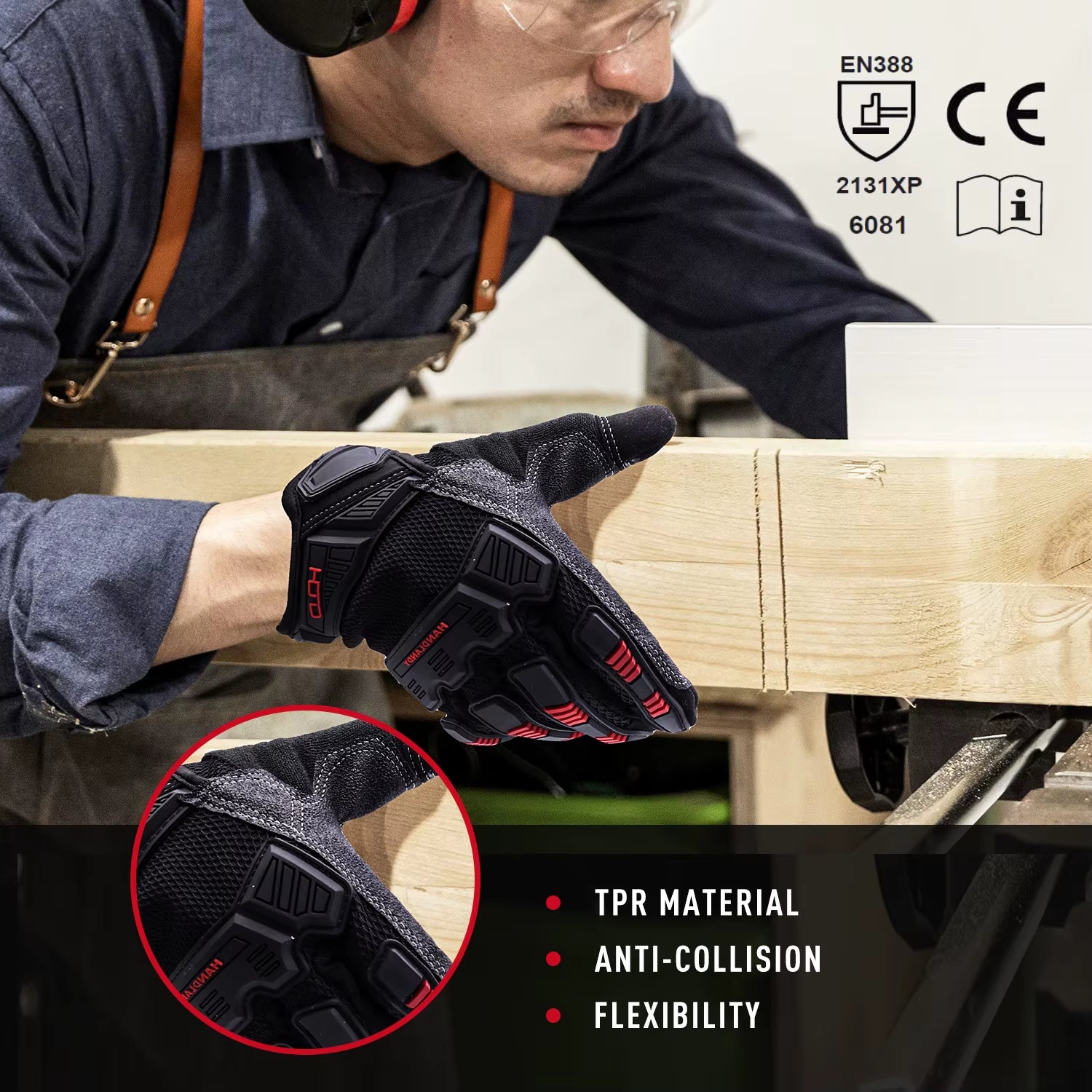 Touchscreen TPR Impact Reducing PVC Reinforced Palm Non-Slip Breathable Mens Heavy Duty Work Gloves