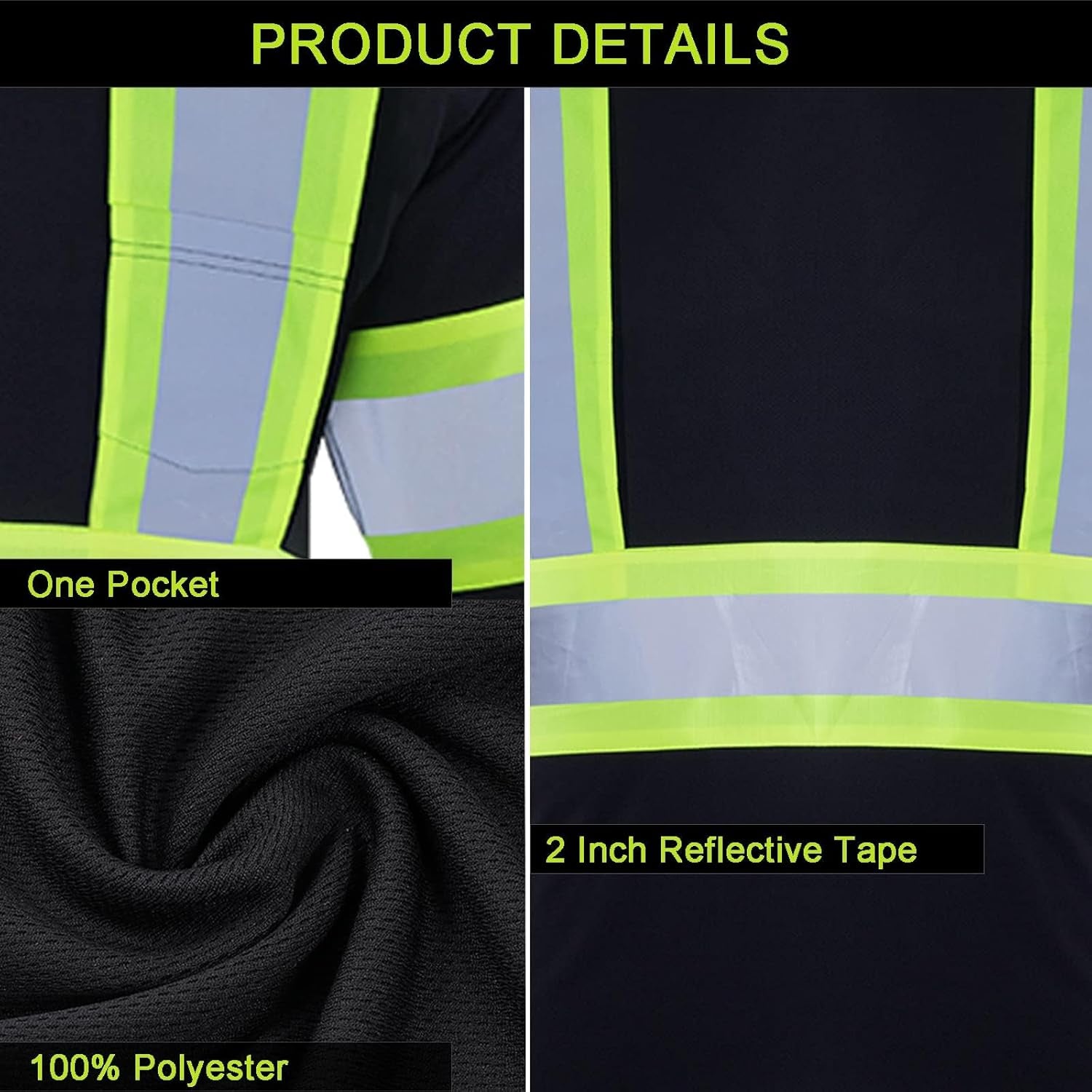 Safety Shirts for Men Hi Vis Short Sleeve Reflective ANSI Class 2 High Visibility Safety Work T Shirts