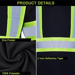 Safety Shirts for Men Hi Vis Short Sleeve Reflective ANSI Class 2 High Visibility Safety Work T Shirts