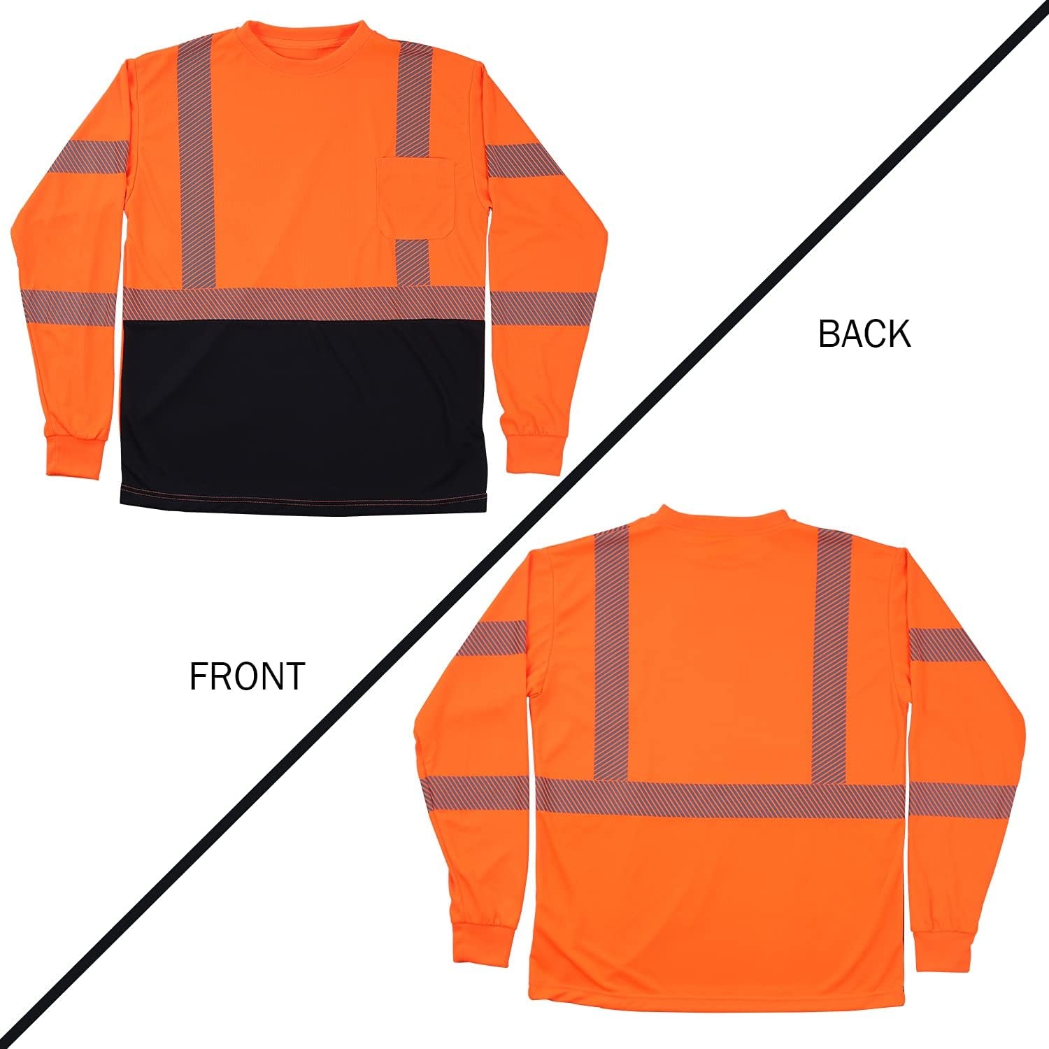 Safety Reflective High Visibility Long Sleeve Shirts ANSI Class 3 Hi Vis Construction Work T Shirts for Men