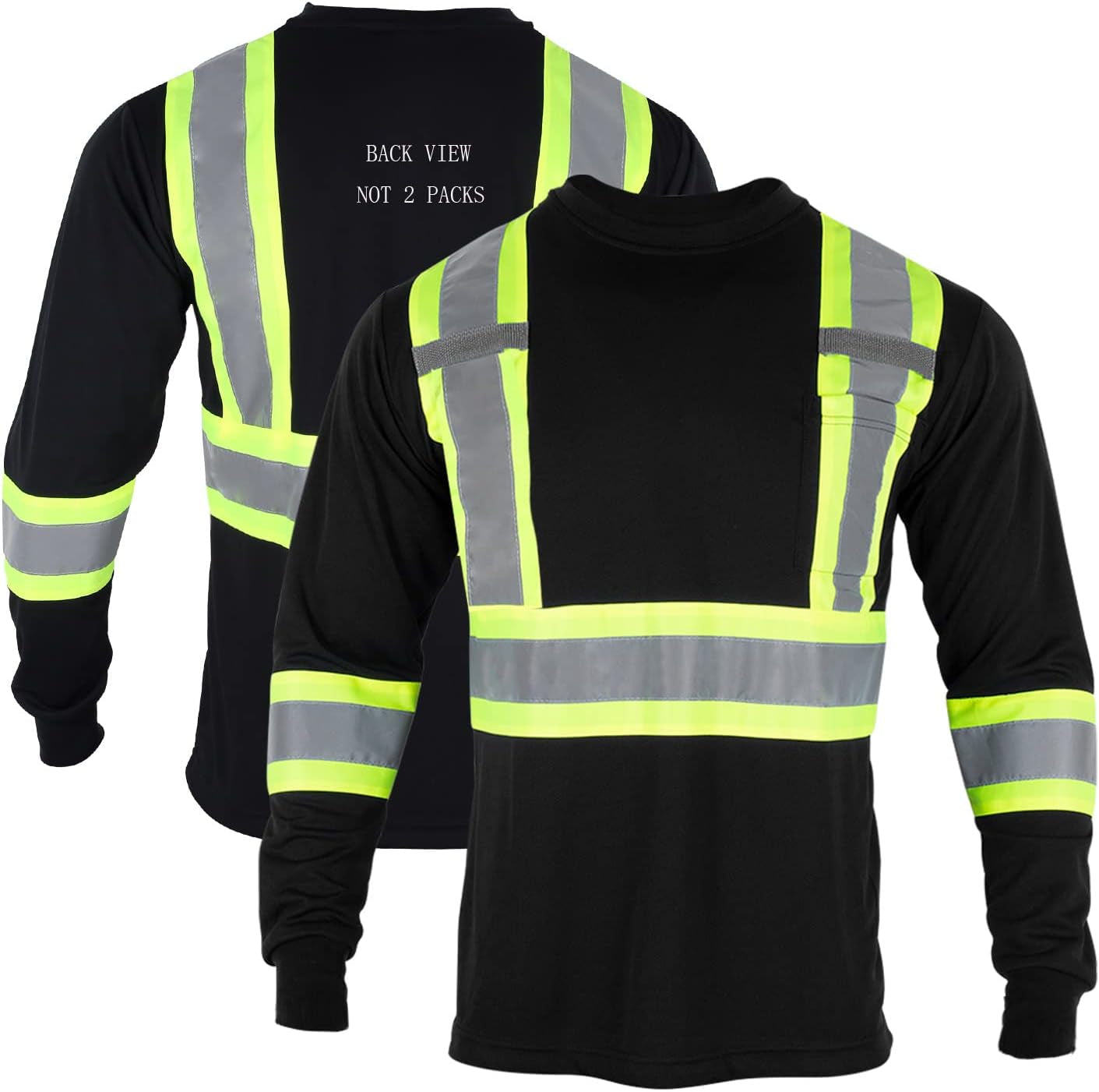 Long Sleeve Safety T Shirt Reflective High Visibility Construction Work Shirts ANSI Class 3 for Men