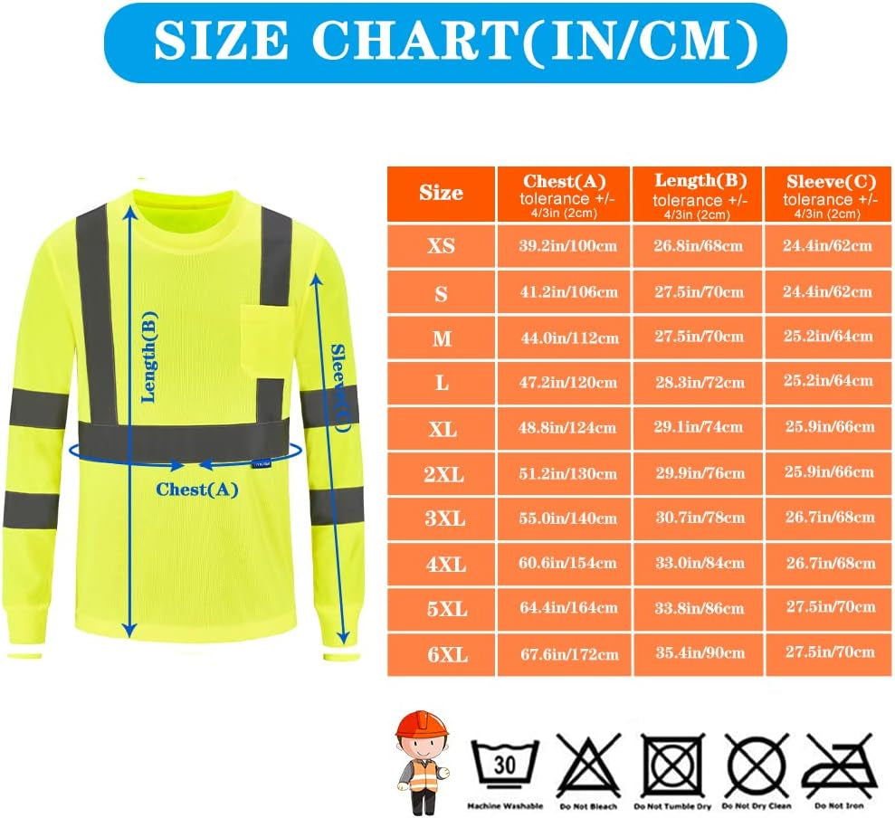 Safety Shirt,High Visibility Work T Shirt Long Short Sleeve Class 3 (XS-6XL)