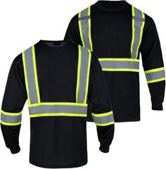 Hi Vis Shirts for Men Reflective ANSI Class 2 Safety Long Sleeve High Visibility Work Construction T Shirts Black