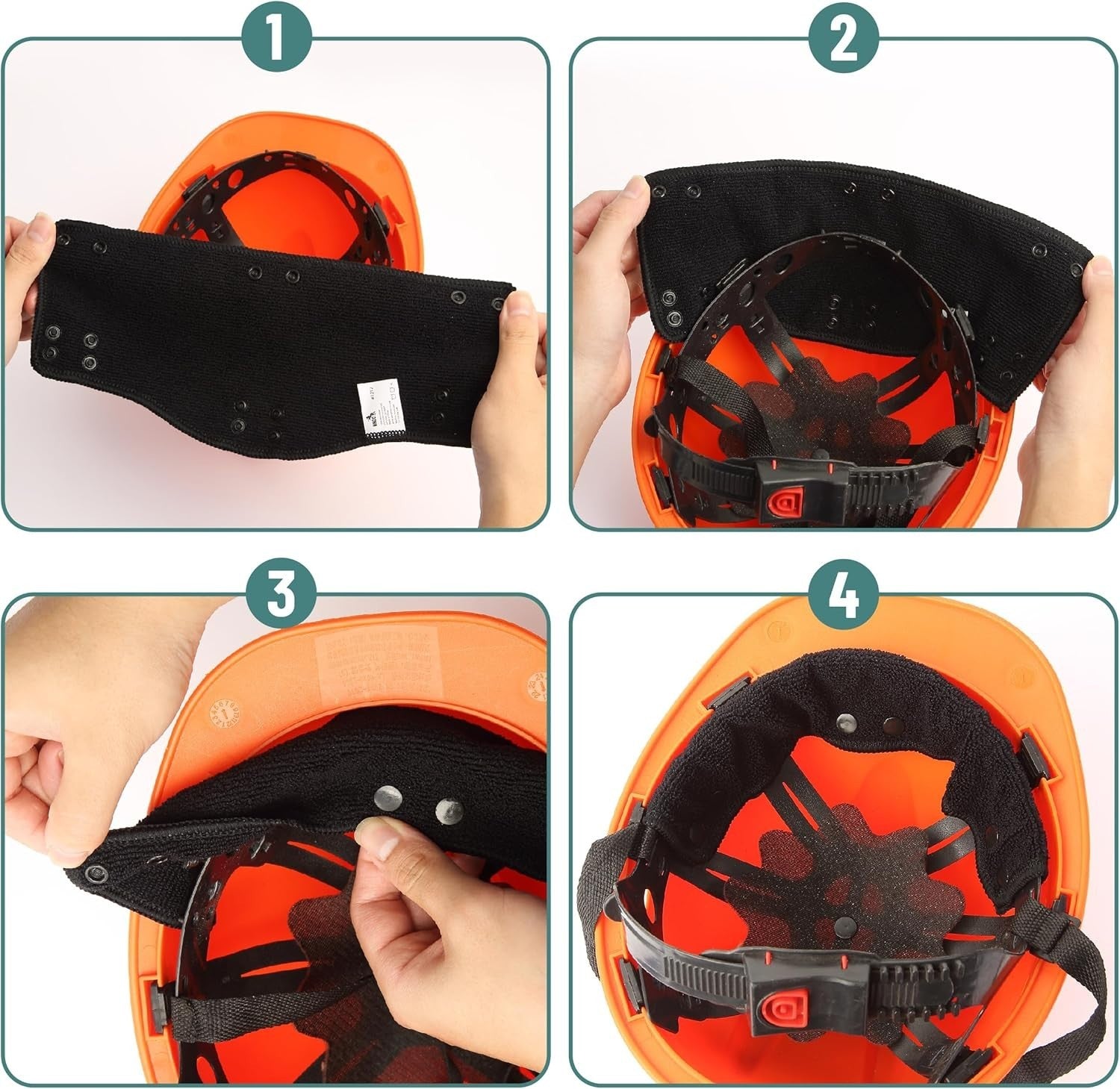 Hard Hat Sweatband 4 Pcs, Black, Hard Hat Liner, Hard Hat Accessories, Sweatband