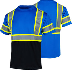 Safety Reflective High Visibility Shirt for Men ANSI Class 3 Hi Vis Construction Work Shirts with Short Sleeve(Blue,L)