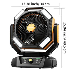 40000Mah Battery Operated Fan Portable Camping Fan with 4 LED Lantern 8 Speeds Desk Fan Remote Portable Rechargeable Outdoor Fan