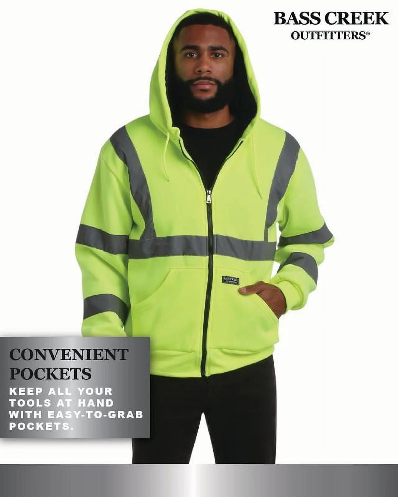 Men'S Jacket - Reflective Hi Vis Fleece Zip up Hoodie Jacket for Men M-XXL