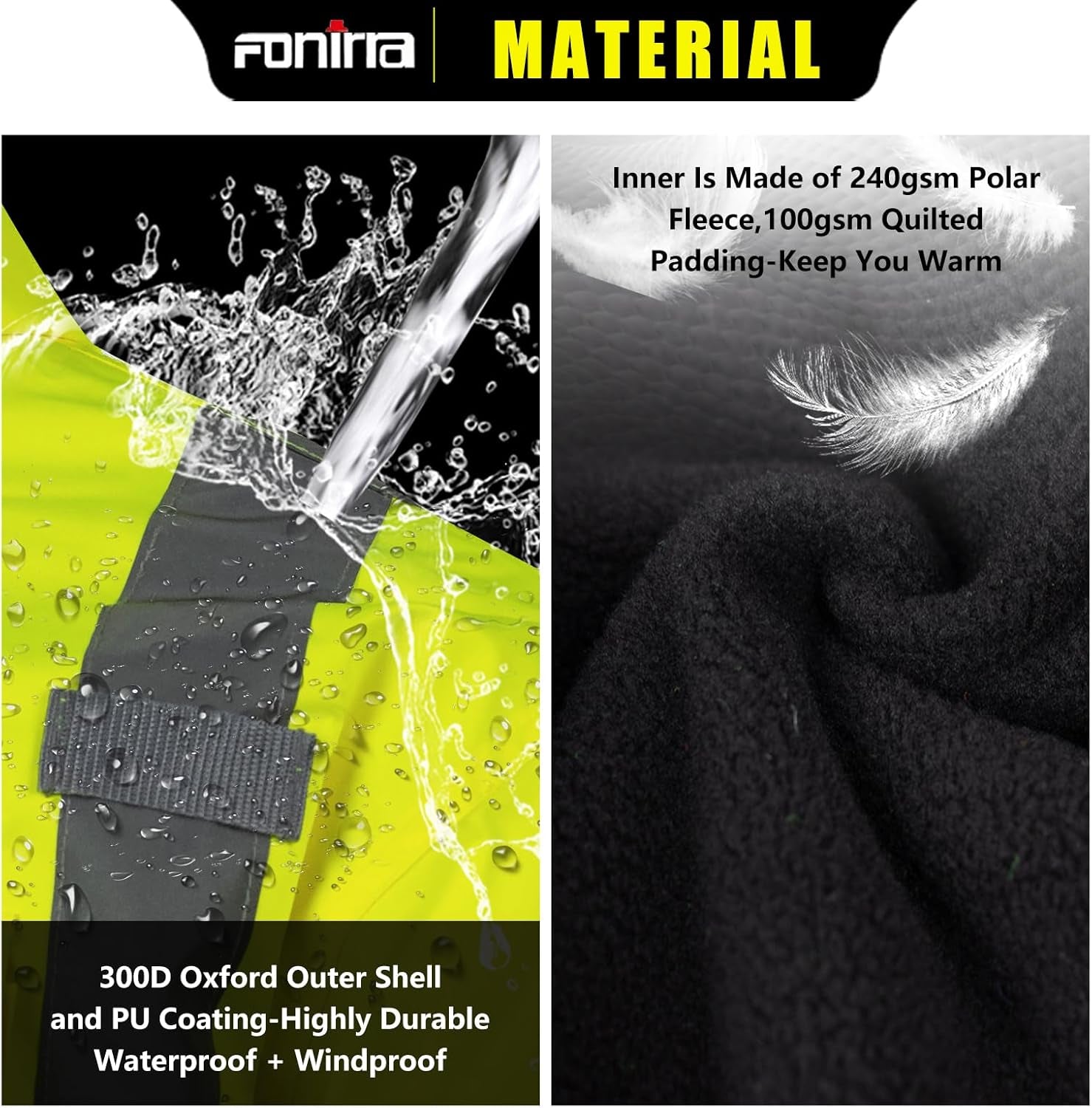High Visibility Safety Bomber Jackets with Fleece Liner,Ansi Class 2 Reflective Waterproof Jacket for Men
