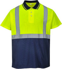 S479 Two-Tone Polo Safety Shirt Orange/Navy, Small