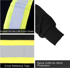 Hi Vis Shirts for Men Reflective ANSI Class 2 Safety Long Sleeve High Visibility Work Construction T Shirts Black