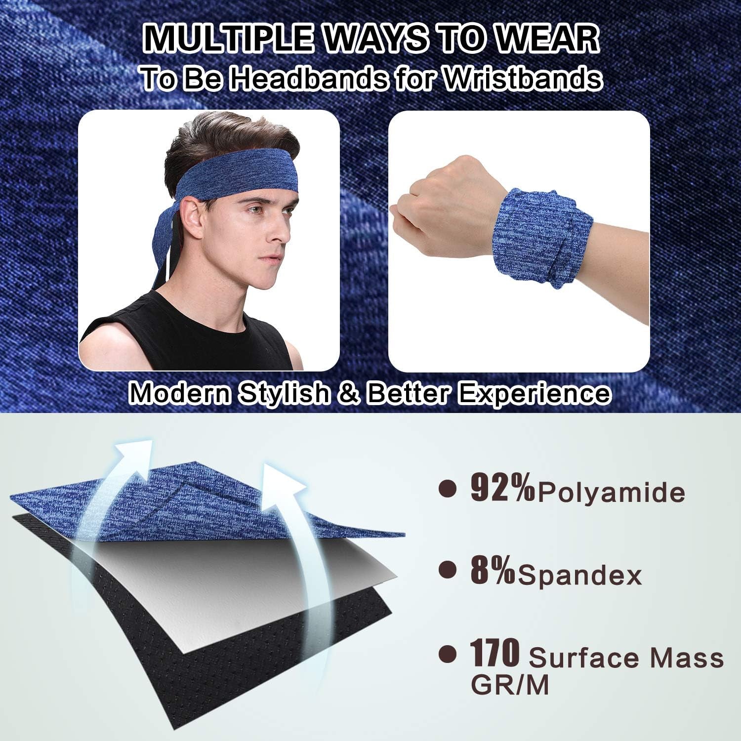 Men'S Headbands, 3-Pack Head Ties, Non Slip Sweat-Wicking Headbands for Running, Tennis, Hairband for Women & Men