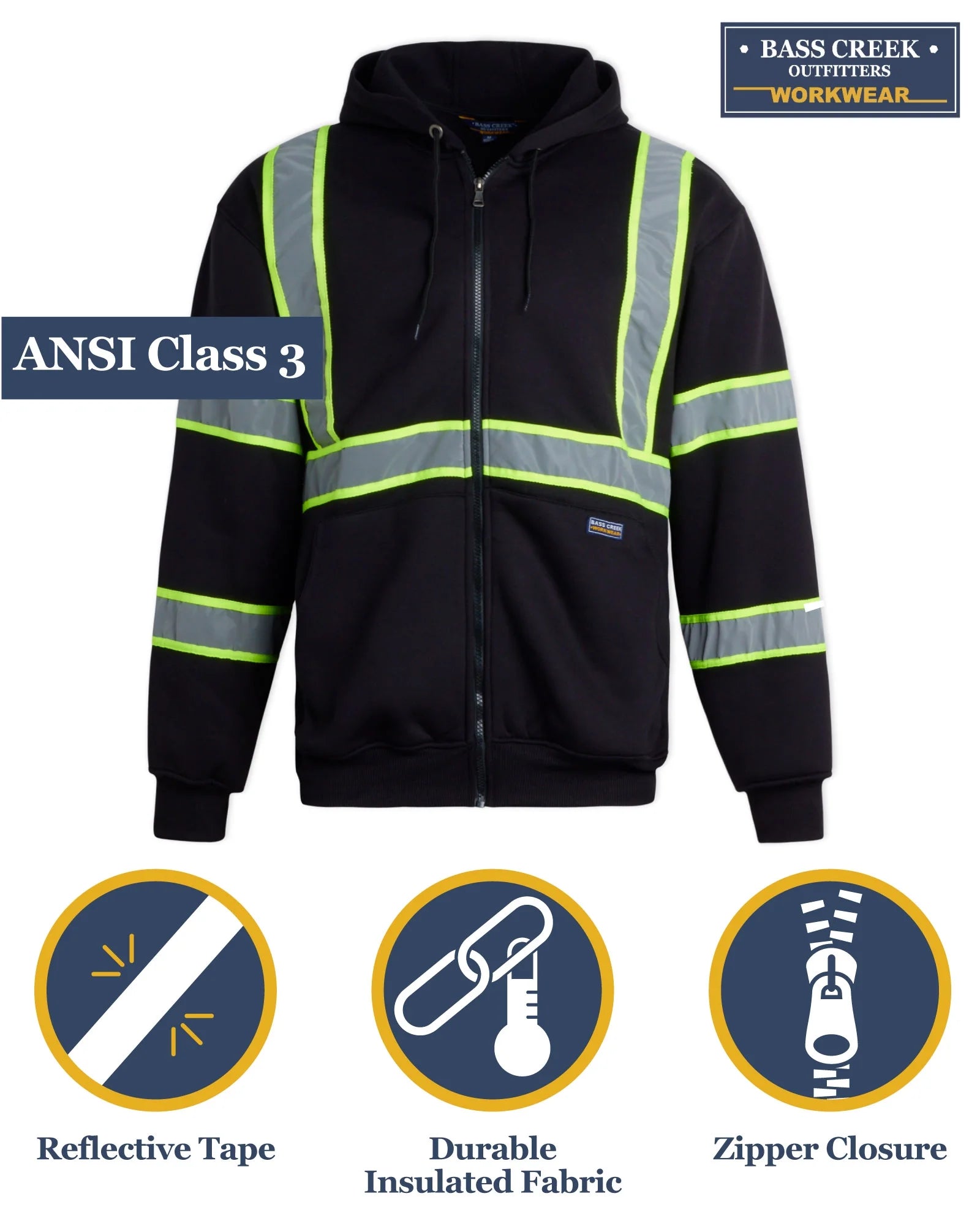 Men'S Hi Vis Hoodie - ANSI/ISEA Class 3 Safety Workwear Reflective (M-2XL)