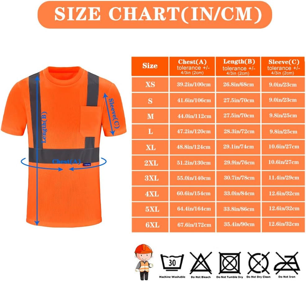 Safety Shirt,High Visibility Work T Shirt Long Short Sleeve Class 3 (XS-6XL)