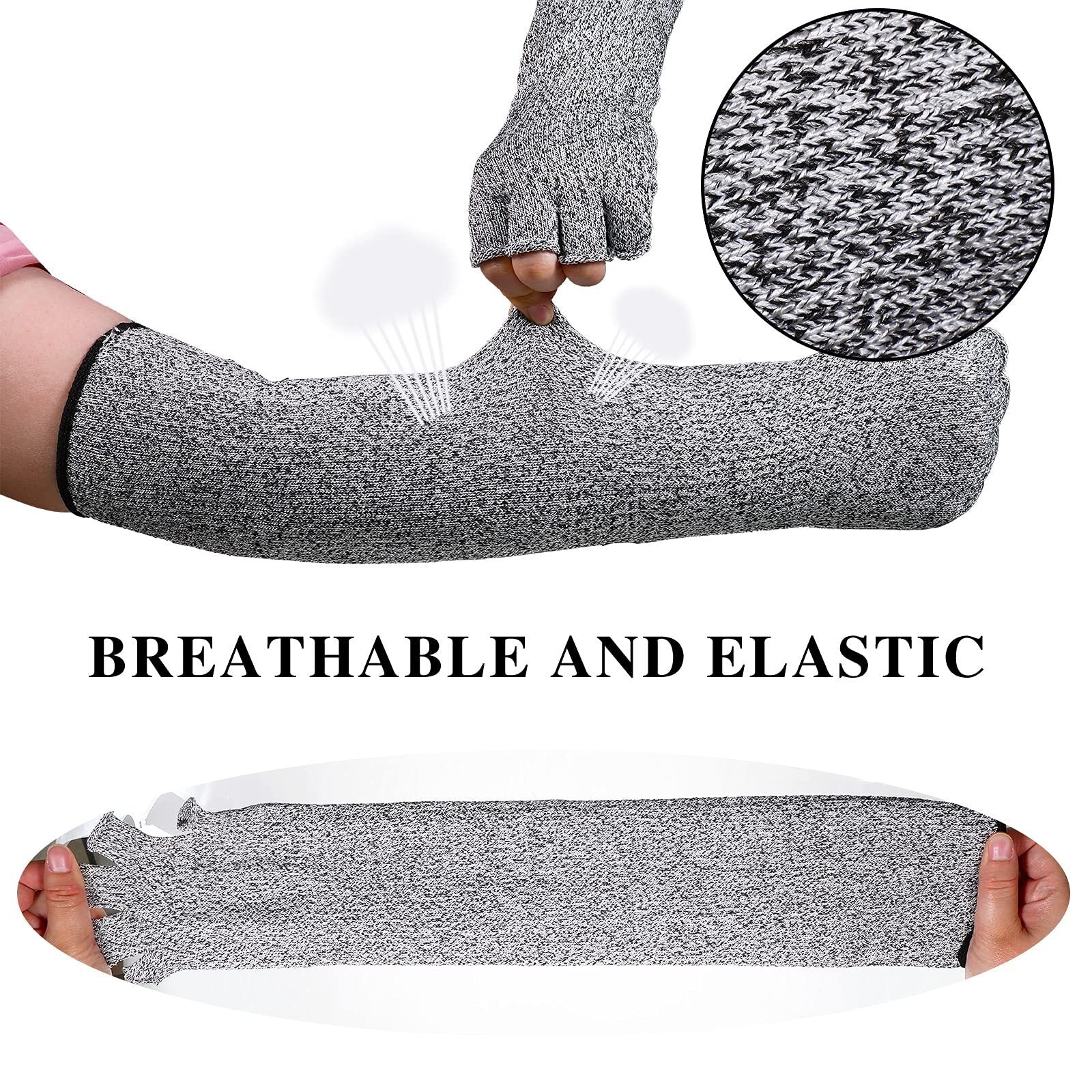 2 Pairs Cut Resistant Elastic Arm Sleeves Level 5 Protection with Fingers Cut