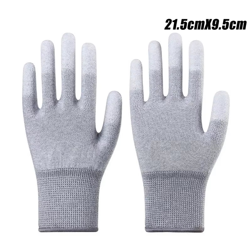 5PCS Antistatic Coated Labour Gloves Nylon Carbon Fibre Coated Fingers Touch Screen PU Gloves Wear Resistant Dustproof Workshop