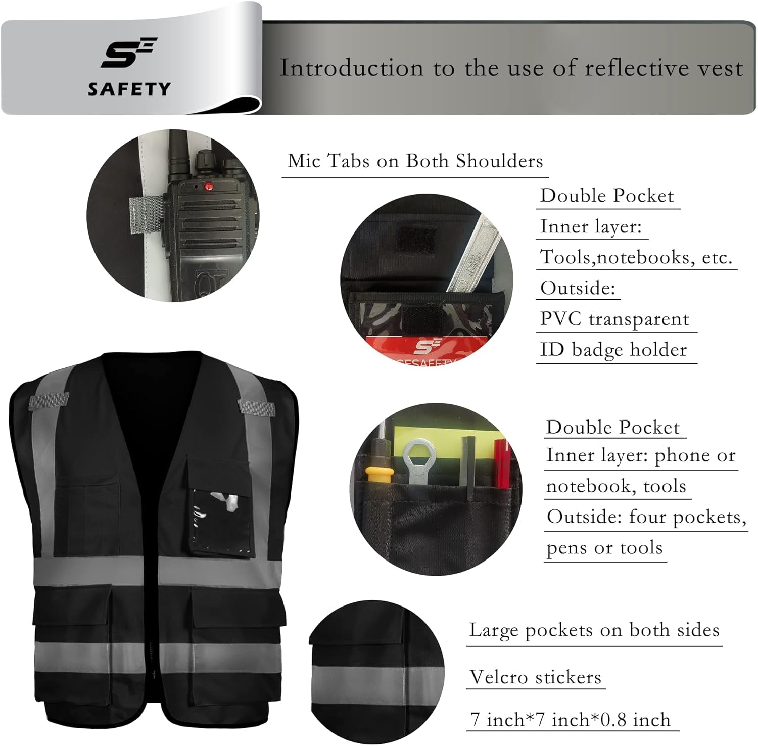 Safety Vest with 9 Pockets, High Visibility Reflective Vests, Security Vest, Work Vest for Men, ANSI/ISEA Class 2 Type R