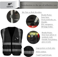 Safety Vest with 9 Pockets, High Visibility Reflective Vests, Security Vest, Work Vest for Men, ANSI/ISEA Class 2 Type R