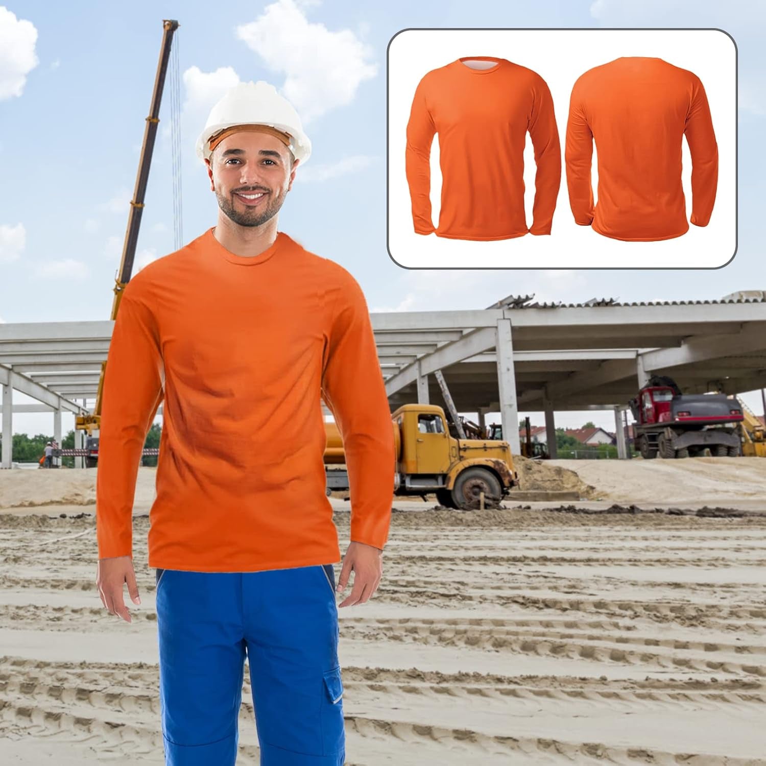 High Visibility Shirts for Men 100% Polyester UPF40+ Long Sleeve Safety Construction Work Shirts
