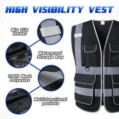 Reflective Mesh Safety Vest - High Visibility Multi Pockets Breathable Workwear, ANSI/ISEA Standard
