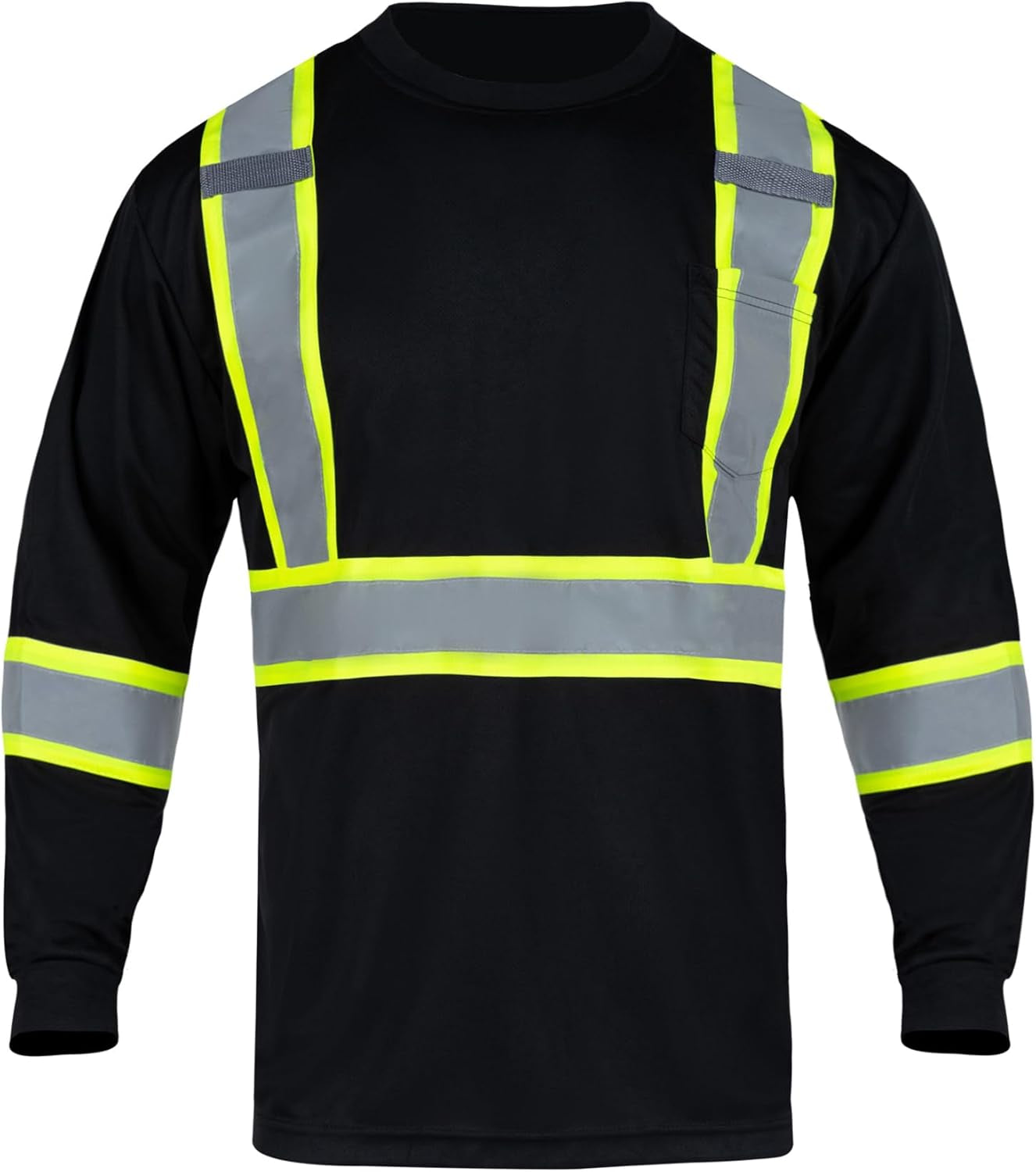 Hi Vis Shirts for Men Reflective ANSI Class 2 Safety Long Sleeve High Visibility Work Construction T Shirts Black