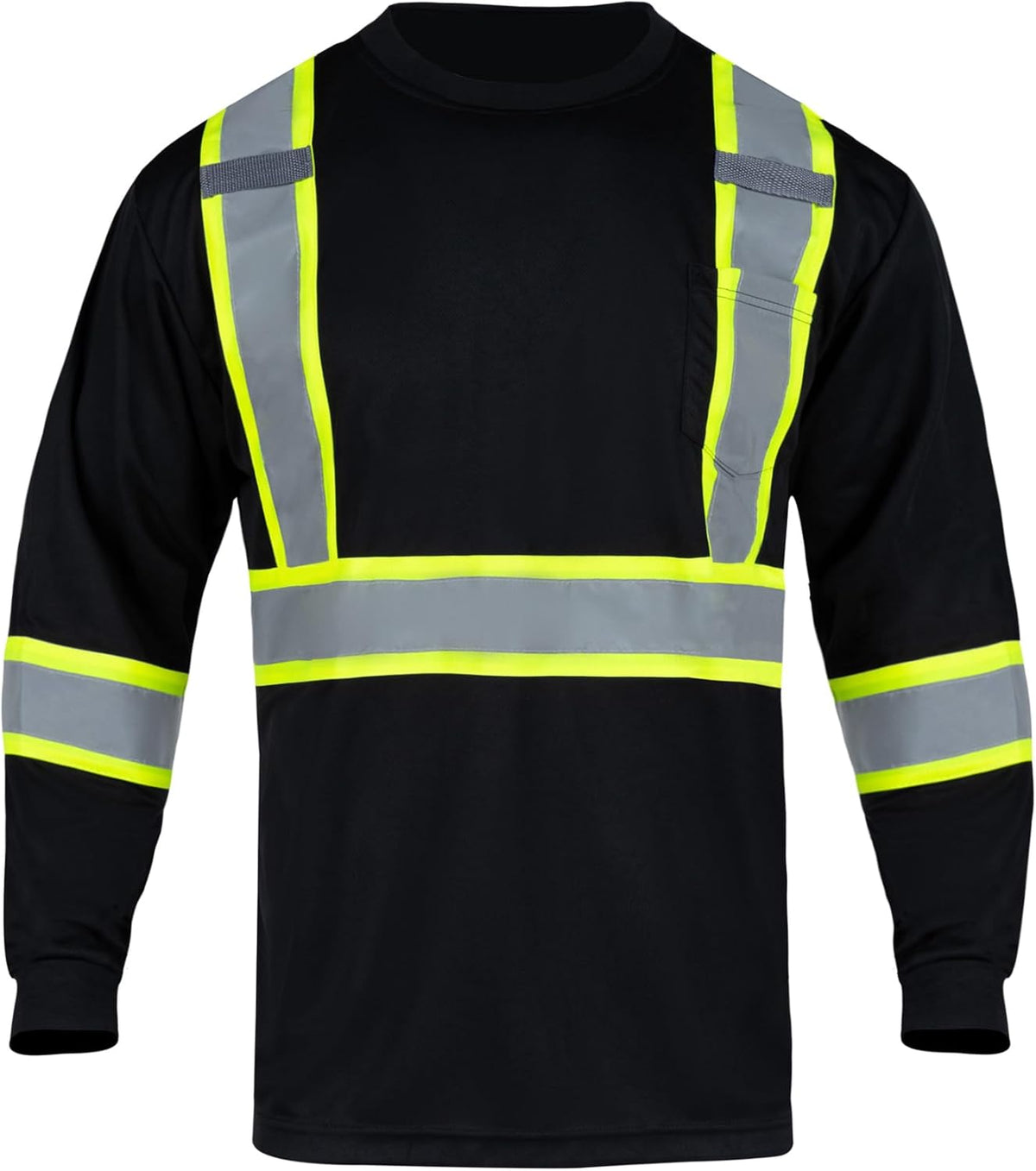 Hi Vis Shirts for Men Reflective ANSI Class 2 Safety Long Sleeve High Visibility Work Construction T Shirts Black