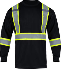 Hi Vis Shirts for Men Reflective ANSI Class 2 Safety Long Sleeve High Visibility Work Construction T Shirts Black
