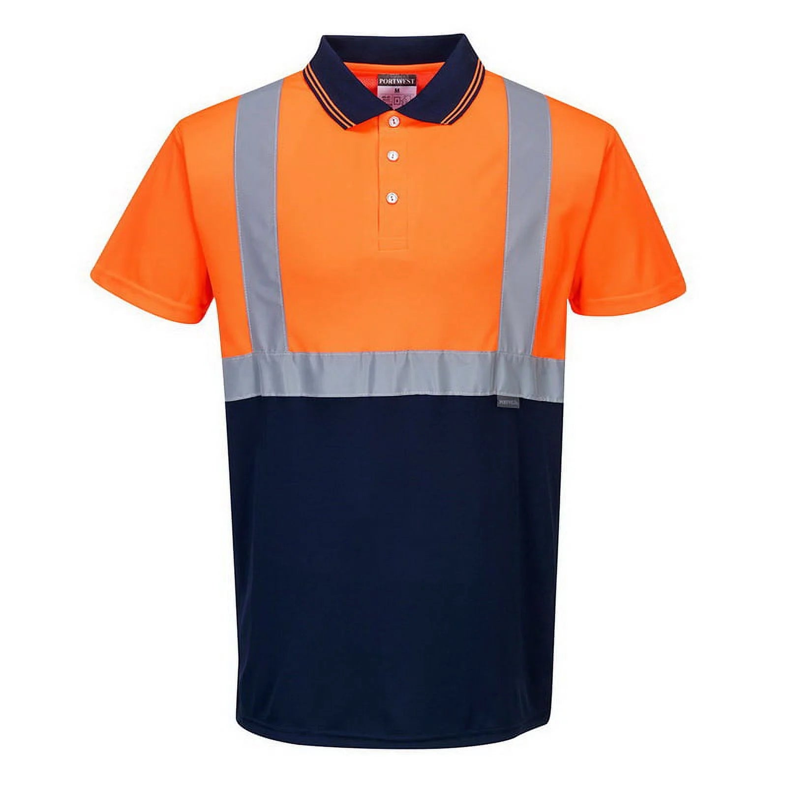 S479 Two-Tone Polo Safety Shirt Orange/Navy, Small