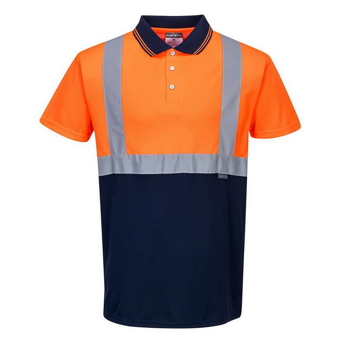 S479 Two-Tone Polo Safety Shirt Orange/Navy, Small