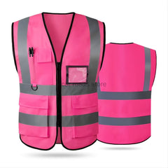 Pink Women'S Reflective Safety Vest Front Pocket Zipper High Visibility Safety Vest Meets ANSI/ISEA Standards