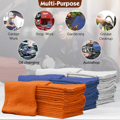 Auto Mechanic Shop Towels 100 Pack Bulk Rags 100% Cotton Commercial Grade Shop Rags Size 14"X14" (100 Pack, Blue)