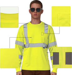 Safety Shirt,High Visibility Work T Shirt Long Short Sleeve Class 3 (XS-6XL)