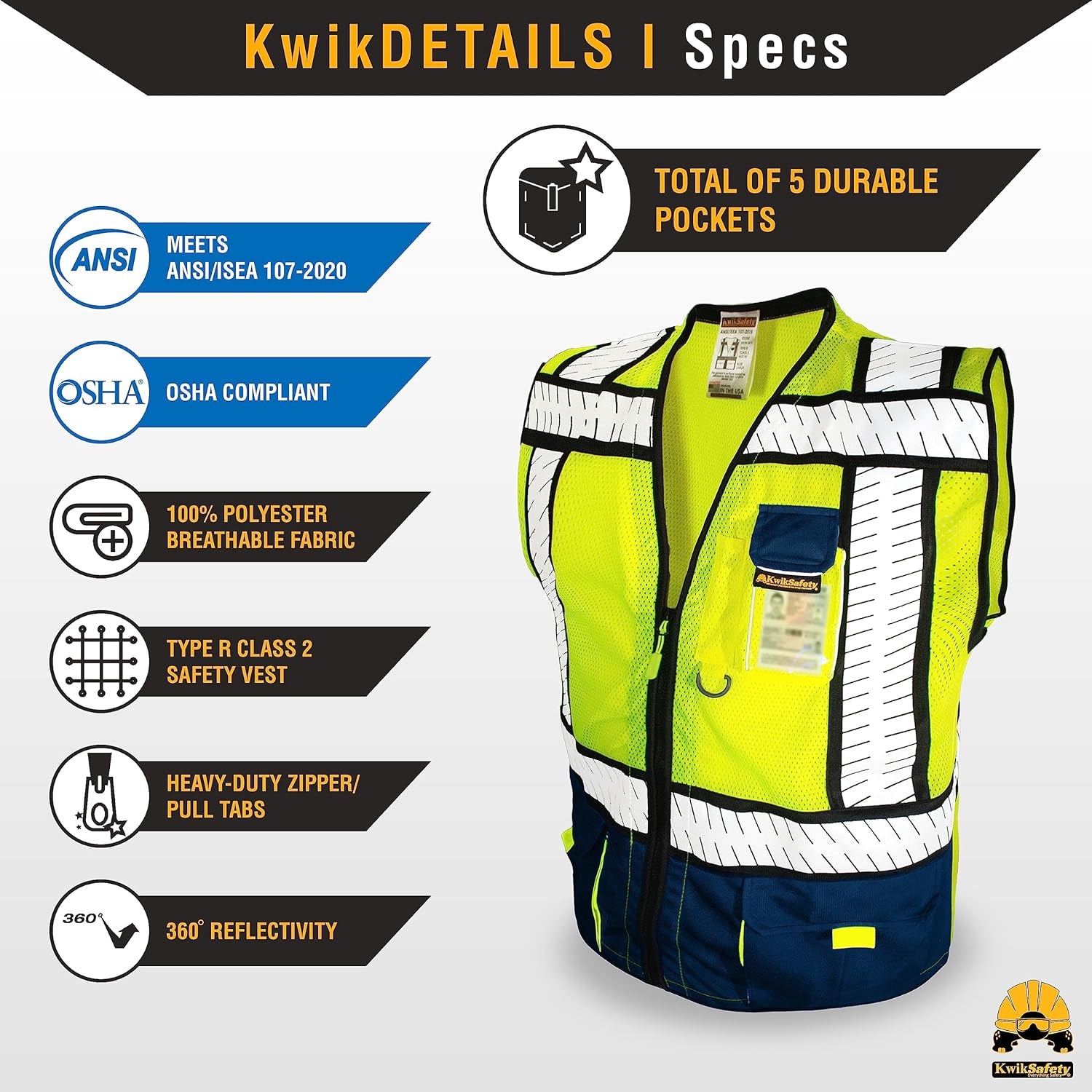 - SHERIFF & SPECIALIST Safety Vest [Multi-Use Pockets] Class 2 Reflective Vest ANSI OSHA Safety Vest for Men