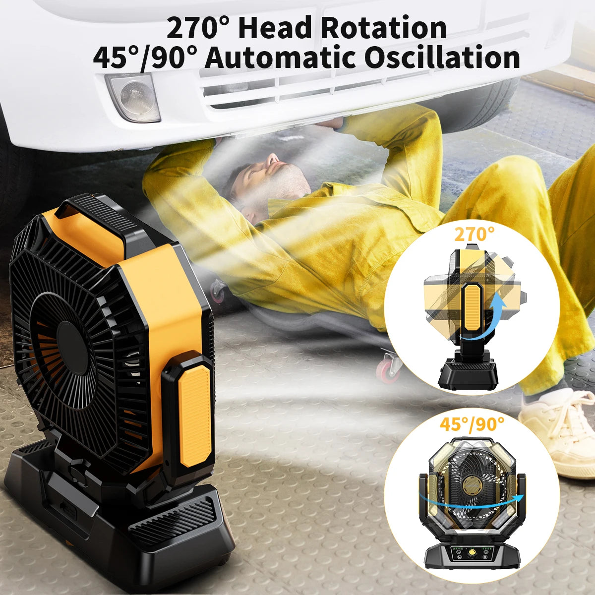 40000Mah Battery Operated Fan Portable Camping Fan with 4 LED Lantern 8 Speeds Desk Fan Remote Portable Rechargeable Outdoor Fan