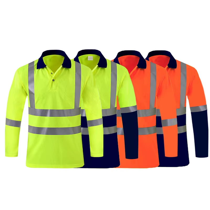 Shirts for Men High Visibility Reflective T-Shirt Long Sleeves Safety Shirt Hi Vis Workwear Shirt Work Shirts Polo