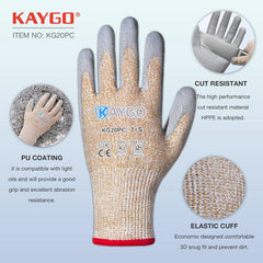 Cut Resistant Gloves Polyurethane Coated - 3 Pairs, KG20PC,ANSI Cut Level A3