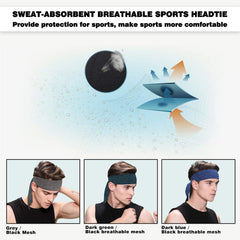 Headbands for Men, 3-Pack Men'S Head-Ties, Breathable Headbands for Tennis, Running, Sweat-Wicking Non Slip