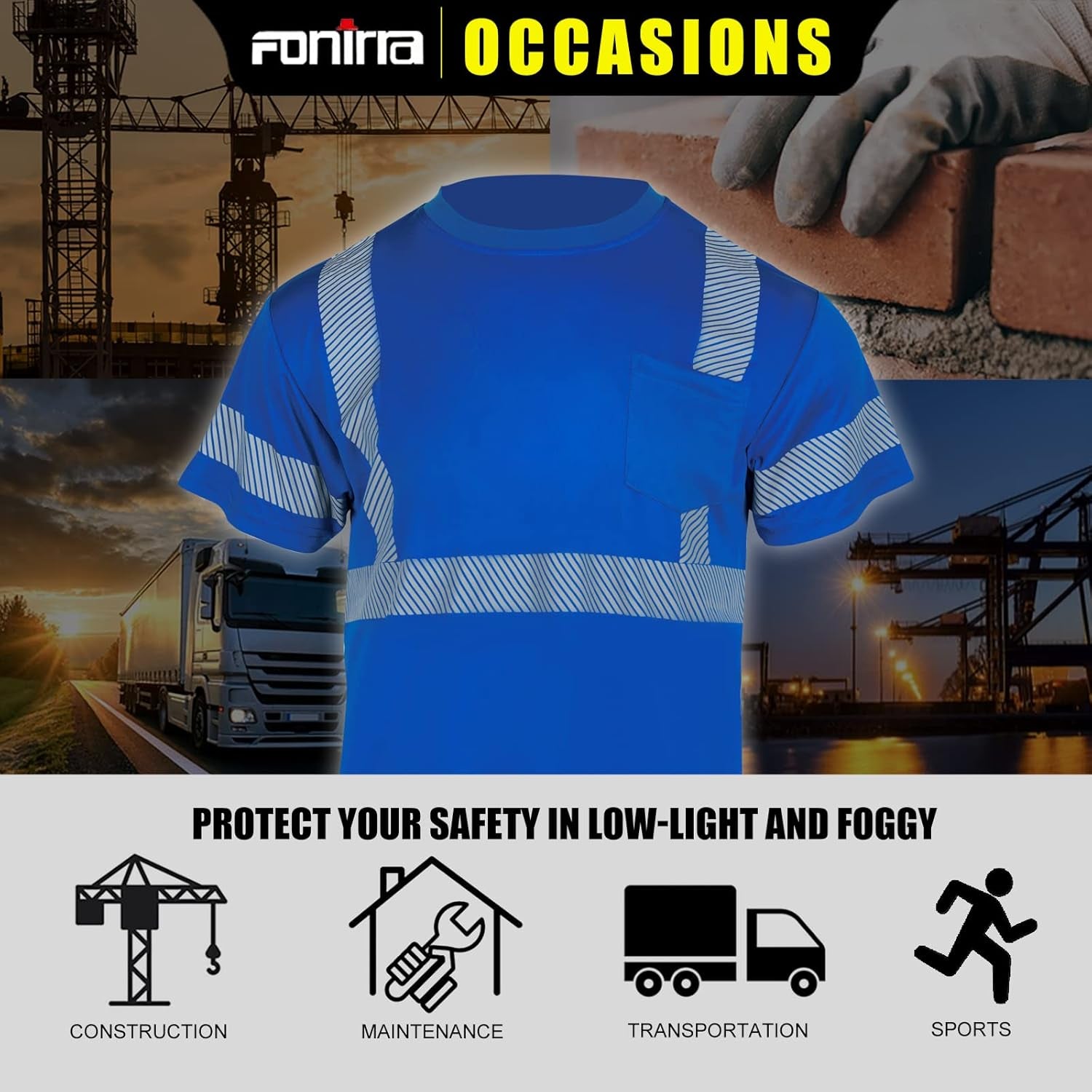 Hi Vis Safety T Shirts with Pocket for Men Work ANSI Class 2 Reflective Short Sleeveve