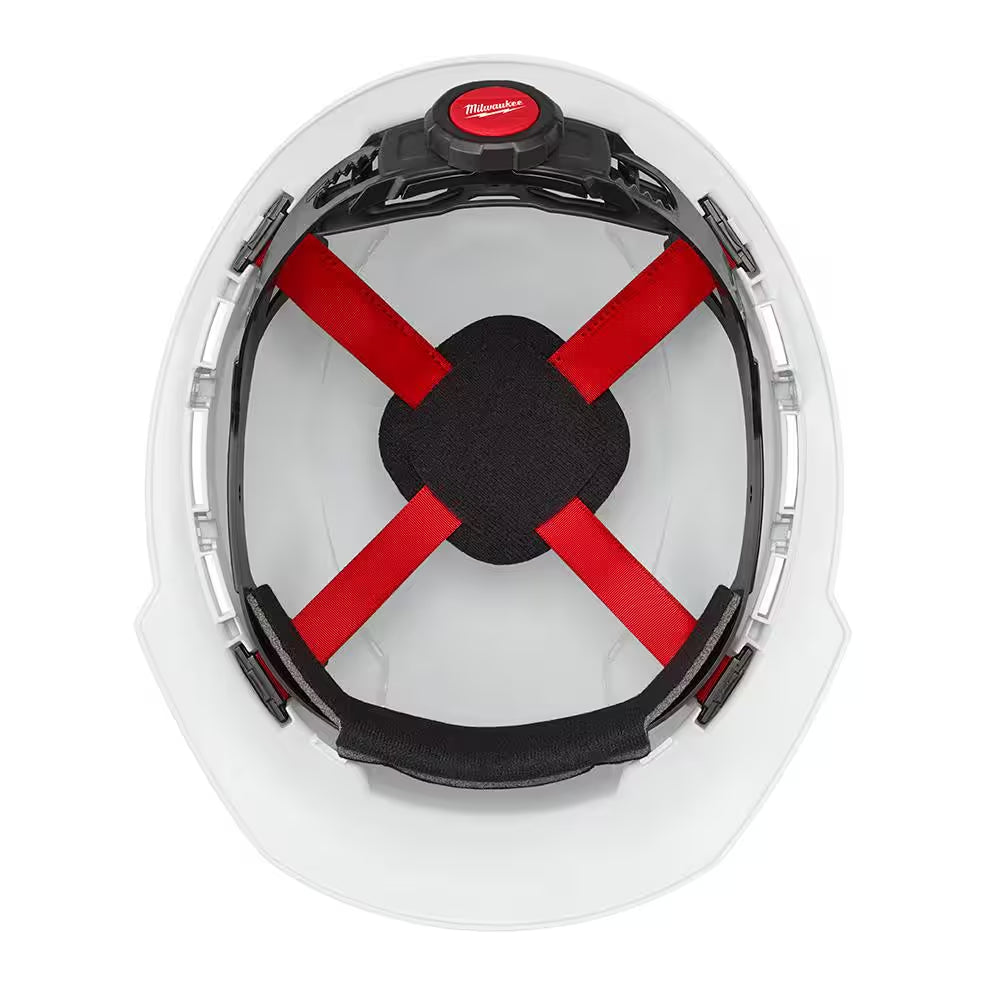 BOLT White Type 1 Class C Front Brim Vented Hard Hat W/4 Point Ratcheting Suspension W/600 Lumens Rechargeable Headlamp
