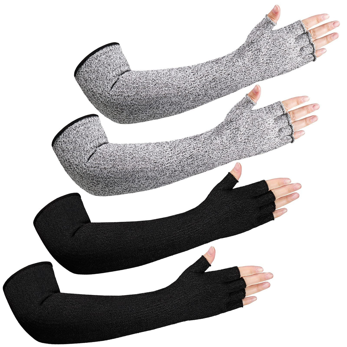 2 Pairs Cut Resistant Elastic Arm Sleeves Level 5 Protection with Fingers Cut