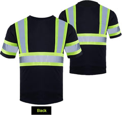 Safety Shirts for Men Hi Vis Short Sleeve Reflective ANSI Class 2 High Visibility Safety Work T Shirts