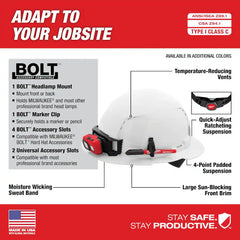 BOLT Black Type 1 Class C Full Brim Vented Hard Hat with 4-Point Ratcheting Suspension with Tinted Dual Coat Eye Lense