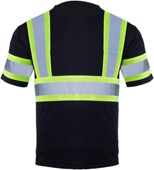 Safety Shirts for Men Hi Vis Short Sleeve Reflective ANSI Class 2 High Visibility Safety Work T Shirts