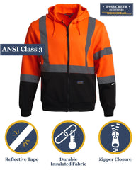 Men'S Hi Vis Hoodie - ANSI/ISEA Class 3 Safety Workwear Reflective (M-2XL)