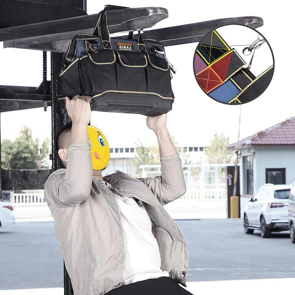 16 Inch Tool Bag,Wide Mouthtool Bag with ABS Hard Molded Base,Waterproof Tool Bags with Adjustable Shoulder Strap,Suitable for Electricians,Carpenters,Plumbers,Car Mechanics,Homeowners.
