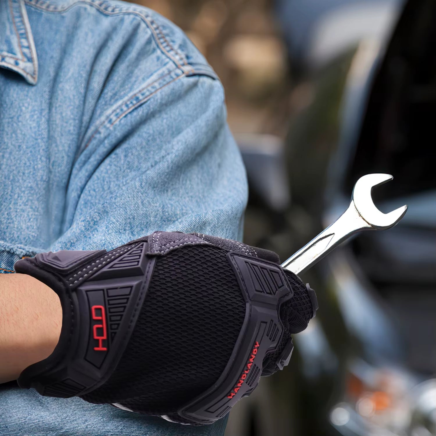Touchscreen TPR Impact Reducing PVC Reinforced Palm Non-Slip Breathable Mens Heavy Duty Work Gloves