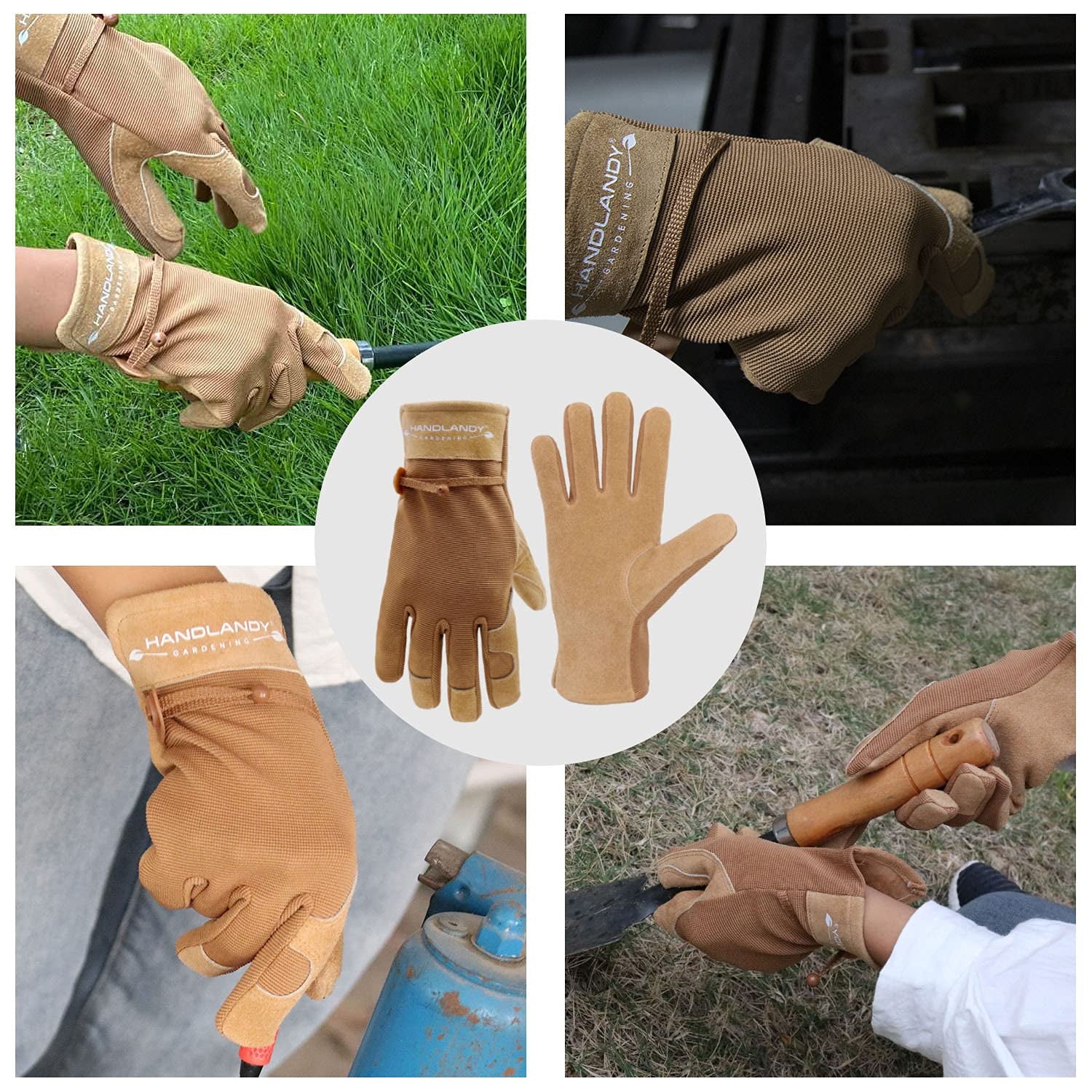 Womens Leather Work Gloves, Cowhide Gardening Gloves Utility Work Gloves, Large