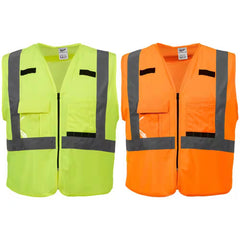 Small/Medium Orange and Yellow Class 2 High Visibility Safety Vest with 10 Pockets (2-Pack)