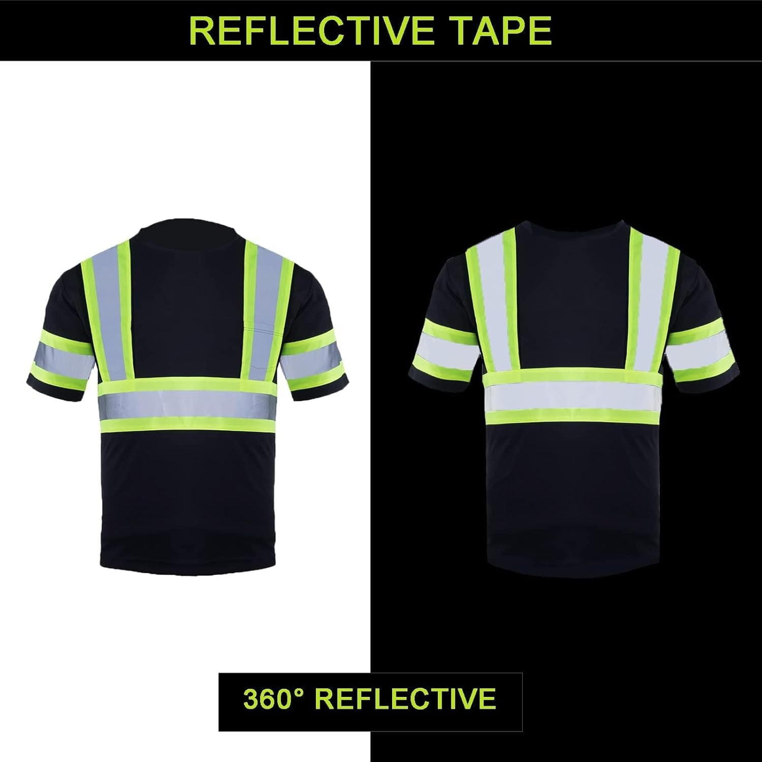 Safety Shirts for Men Hi Vis Short Sleeve Reflective ANSI Class 2 High Visibility Safety Work T Shirts