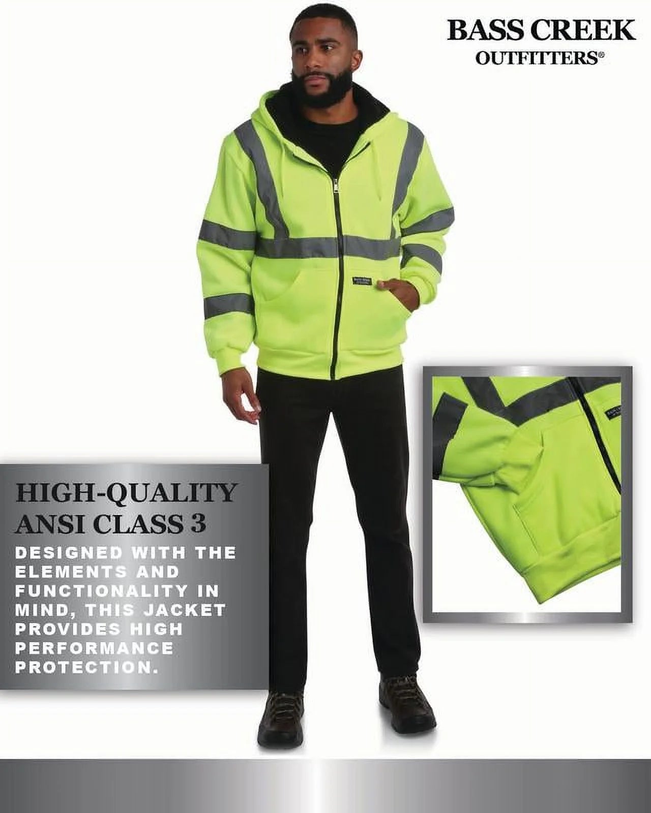 Men'S Jacket - Reflective Hi Vis Fleece Zip up Hoodie Jacket for Men M-XXL