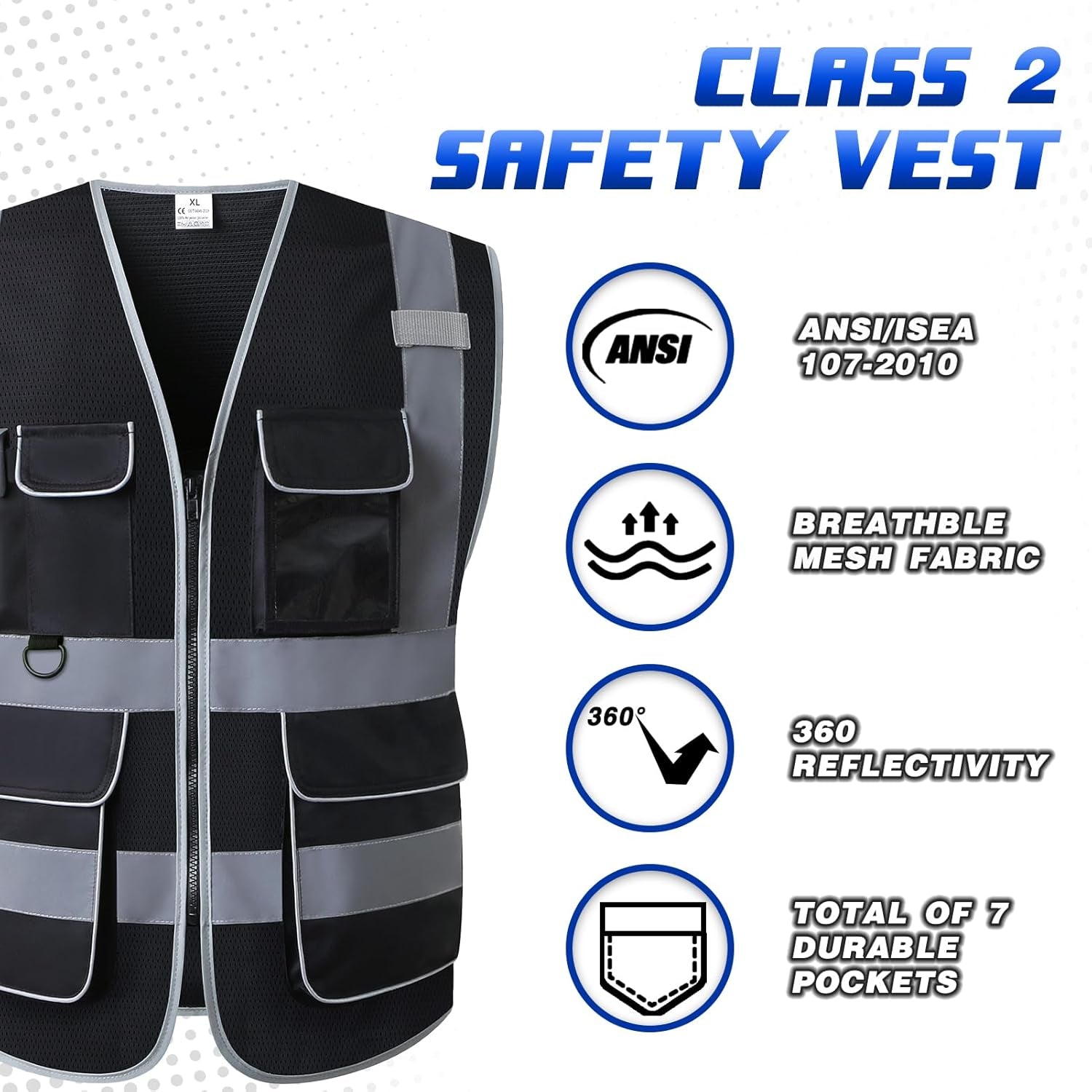 Reflective Mesh Safety Vest - High Visibility Multi Pockets Breathable Workwear, ANSI/ISEA Standard